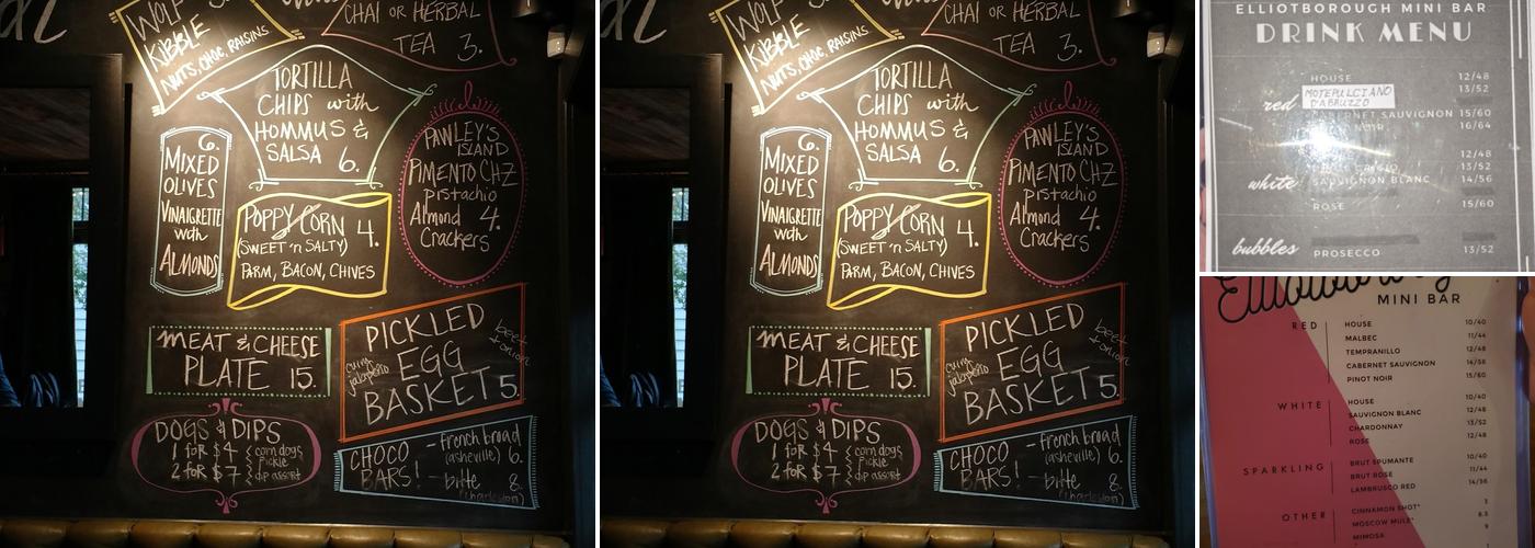 Elliotborough Mini Bar Menu
