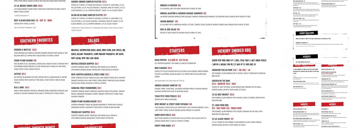 Mac's Speed Shop Menu