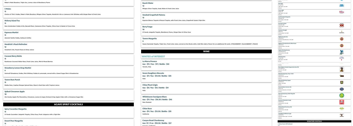 Hickory Tavern Menu