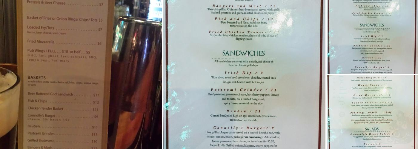 Connolly's Irish Pub Menu