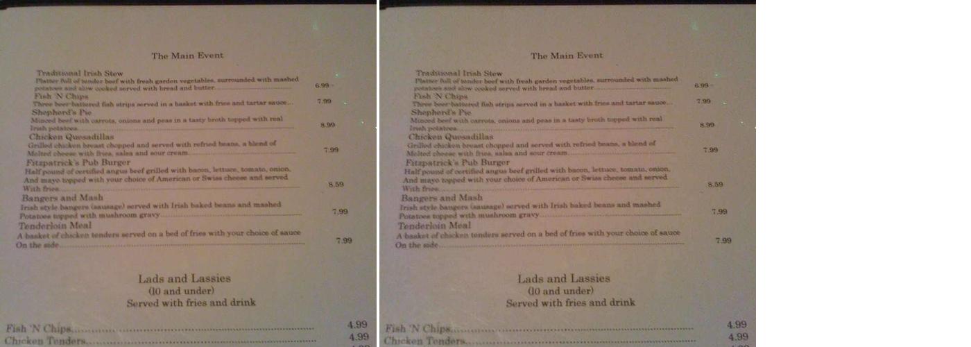 Fitzpatrick's Irish Pub Menu
