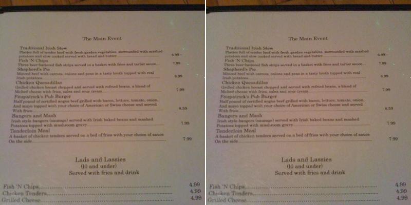 Fitzpatrick's Irish Pub Menu