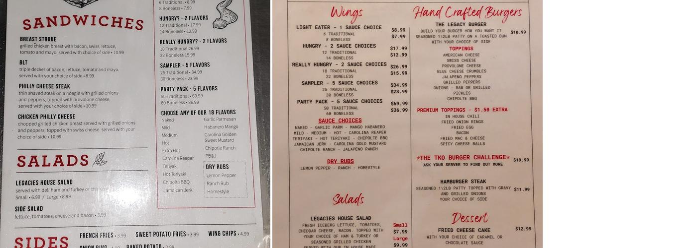 Legacies Menu