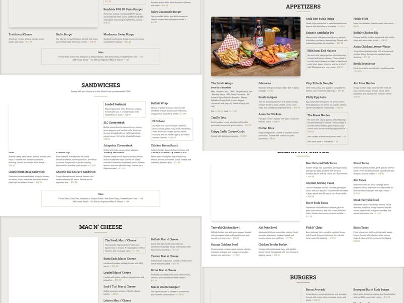 The Break Sports Grill Murray Menu