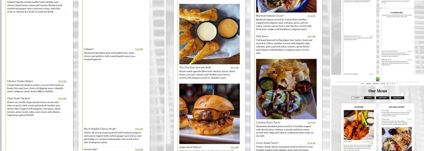 The Green Pig Pub Menu