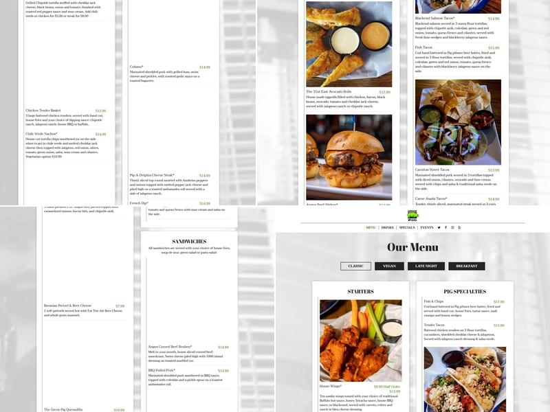 The Green Pig Pub Menu