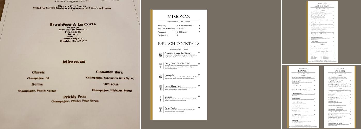 Lake Effect Menu
