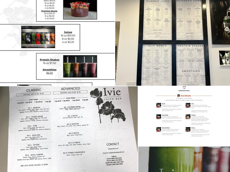 Ivie Juice Bar Menu