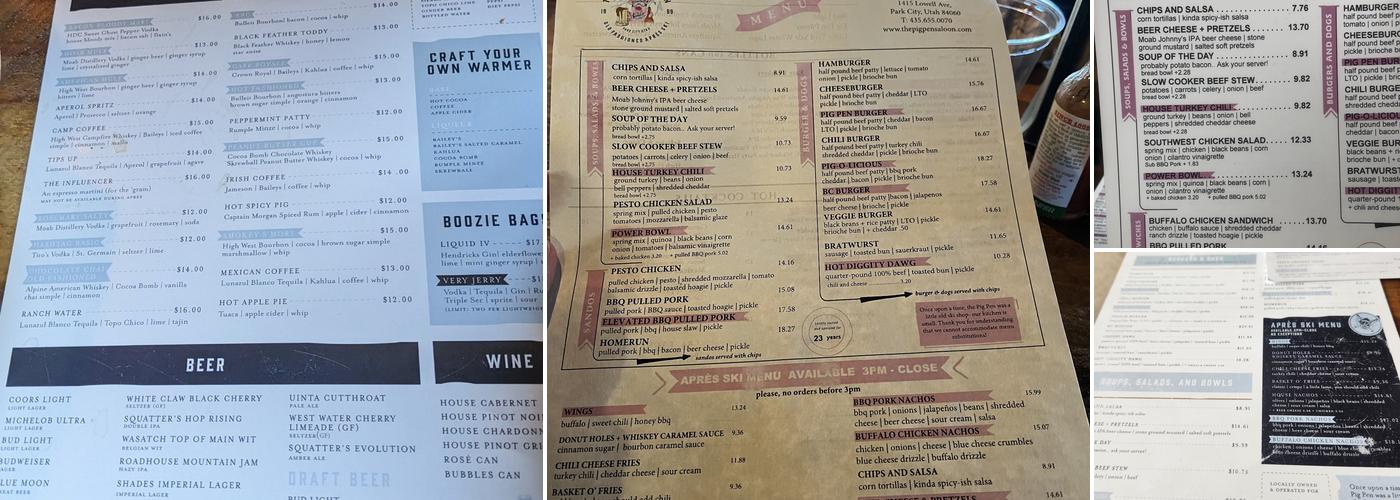 The Pig Pen Saloon Menu