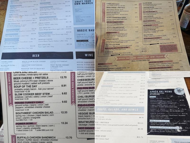 The Pig Pen Saloon Menu