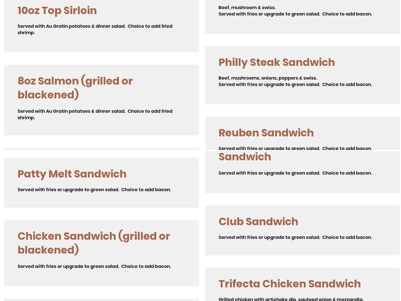 The Thirsty Horse Menu