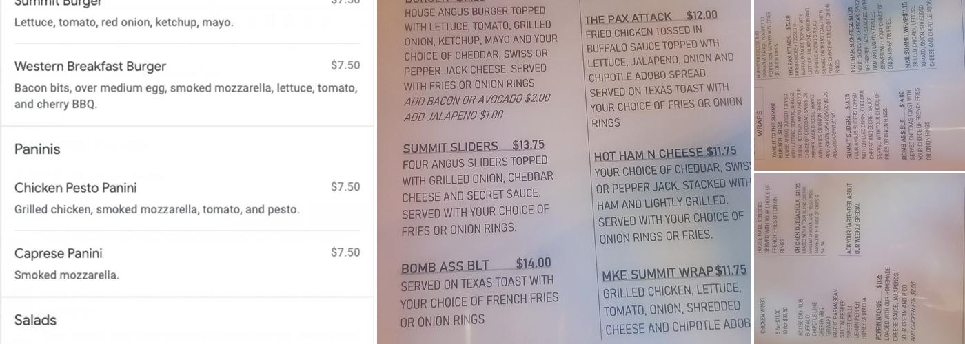 Summit Lounge Menu