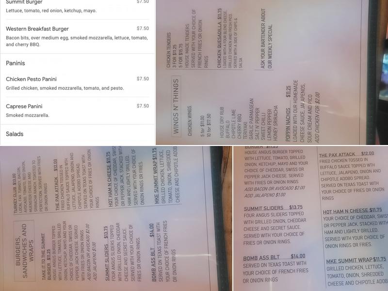 Summit Lounge Menu