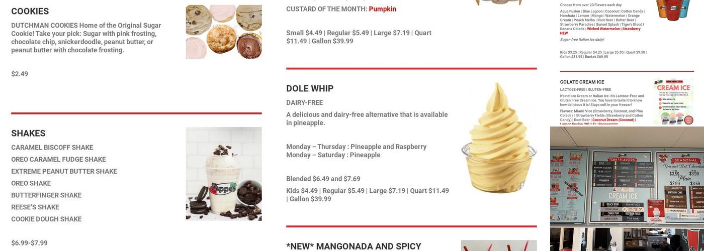 Zeppe's Italian Ice and Frozen Custard Menu