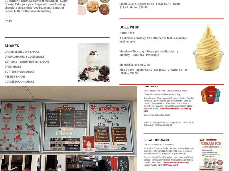 Zeppe's Italian Ice and Frozen Custard Menu