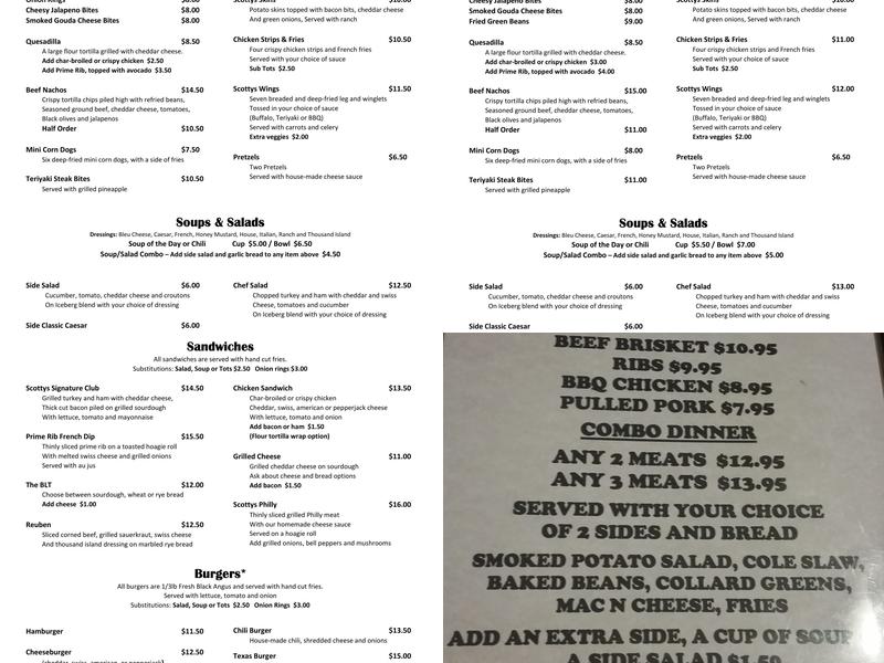 Scottys Sports Bar Menu