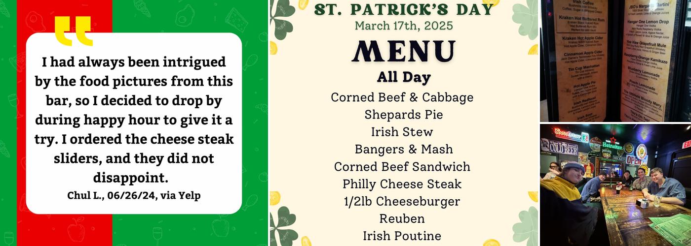 JB O'Briens Irish Pub Menu