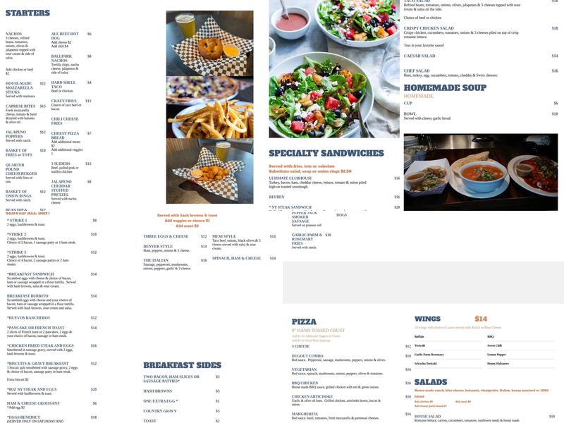 Garden Home Dugout Menu