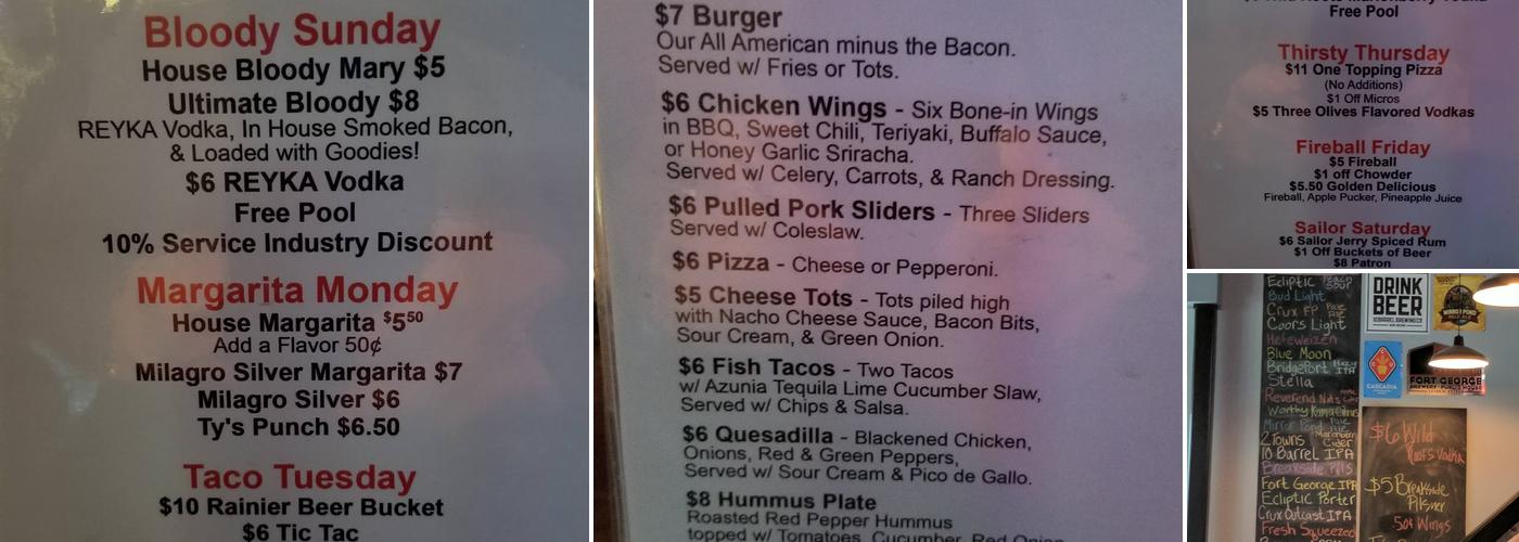 The Hillside Pub Menu