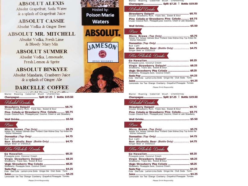 Darcelle XV LLC Menu