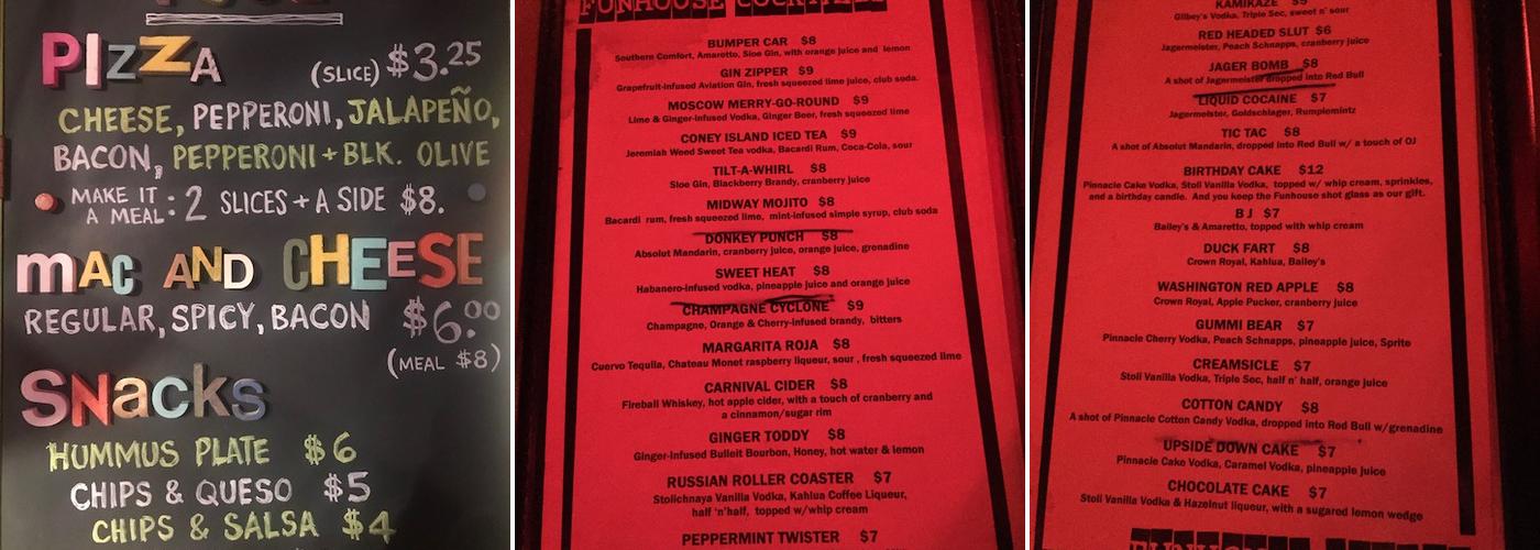 Funhouse Lounge Menu