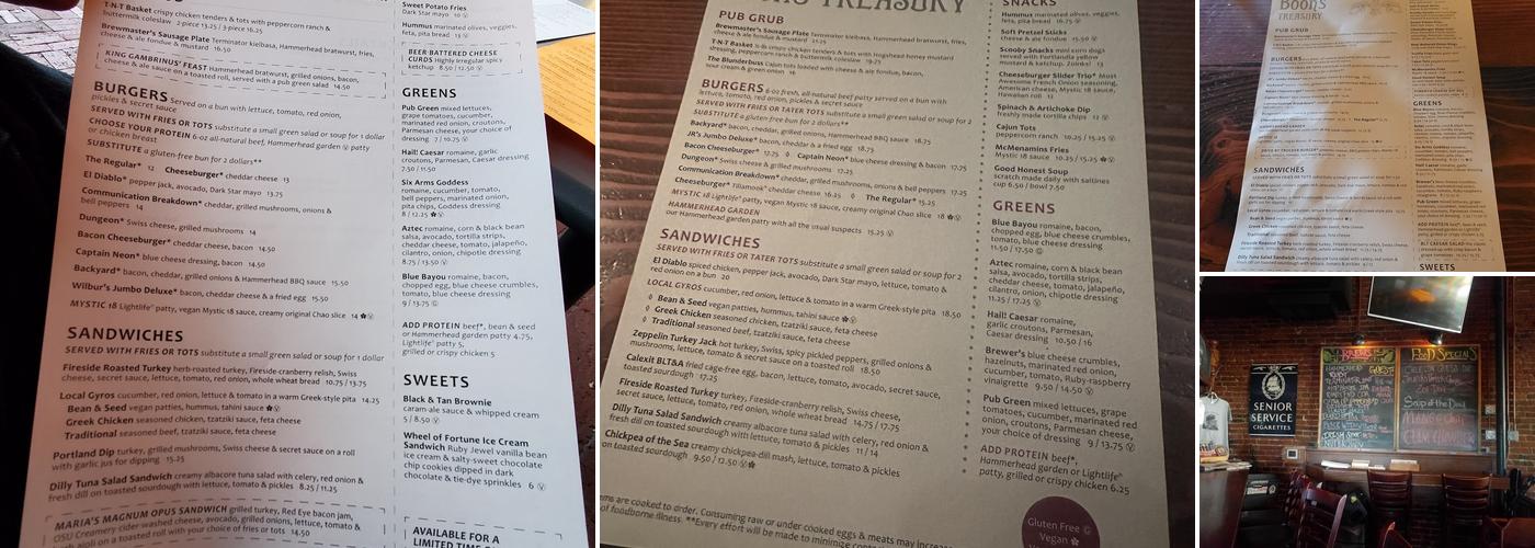 McMenamins Boon's Treasury Menu