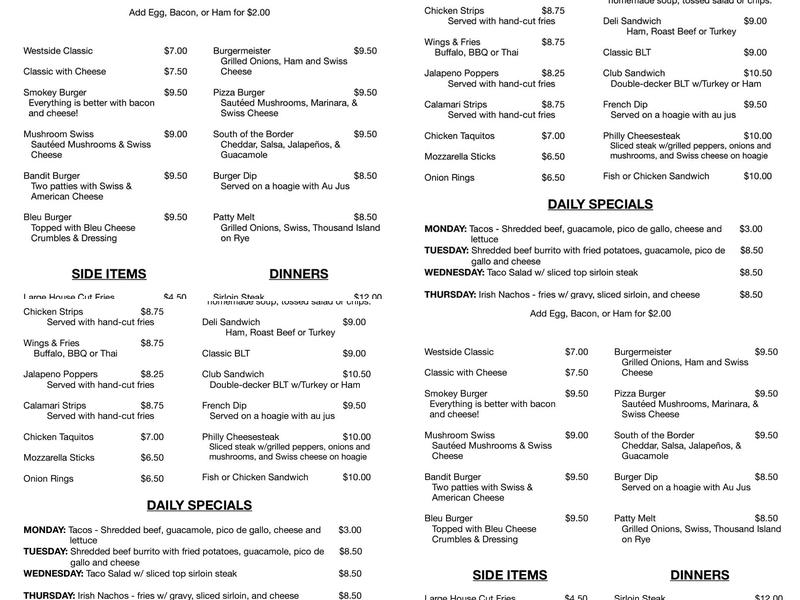 Westside Station Restaurant Menu