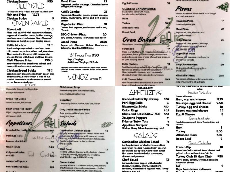 Kelli's Bar Menu