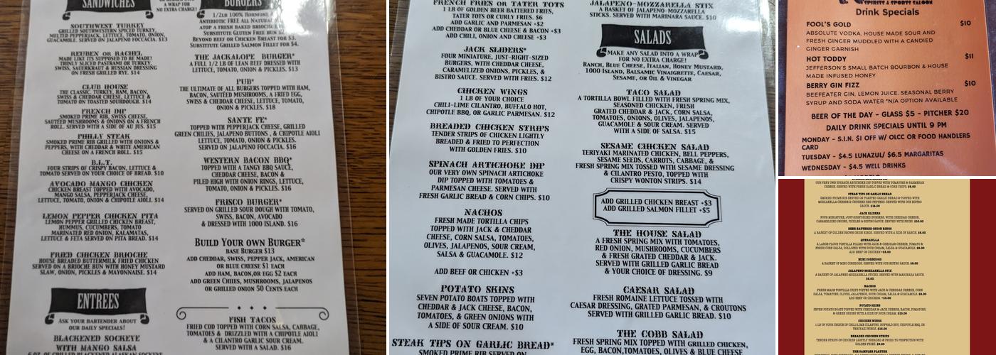 Jackalope Lounge Menu