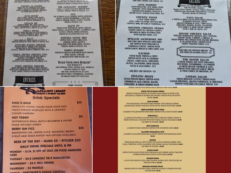 Jackalope Lounge Menu