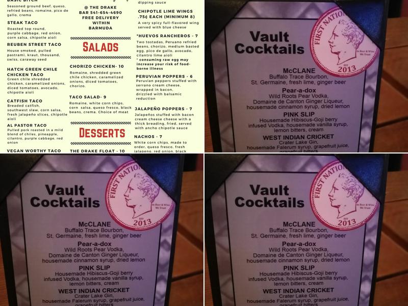 The Drake Bar Menu