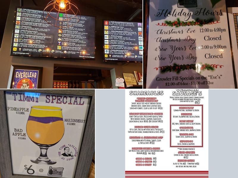 The Growler Garage, Gresham Menu