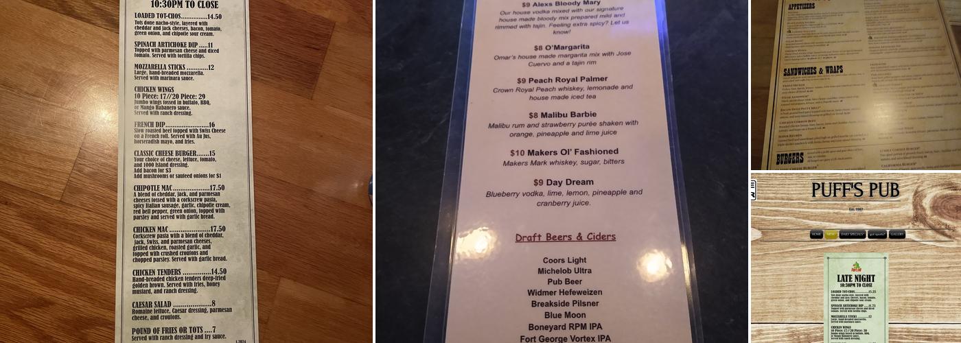 Wichita Puff's Pub Menu