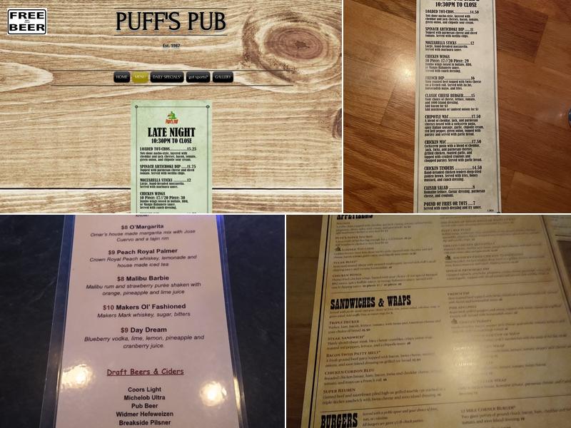 Wichita Puff's Pub Menu