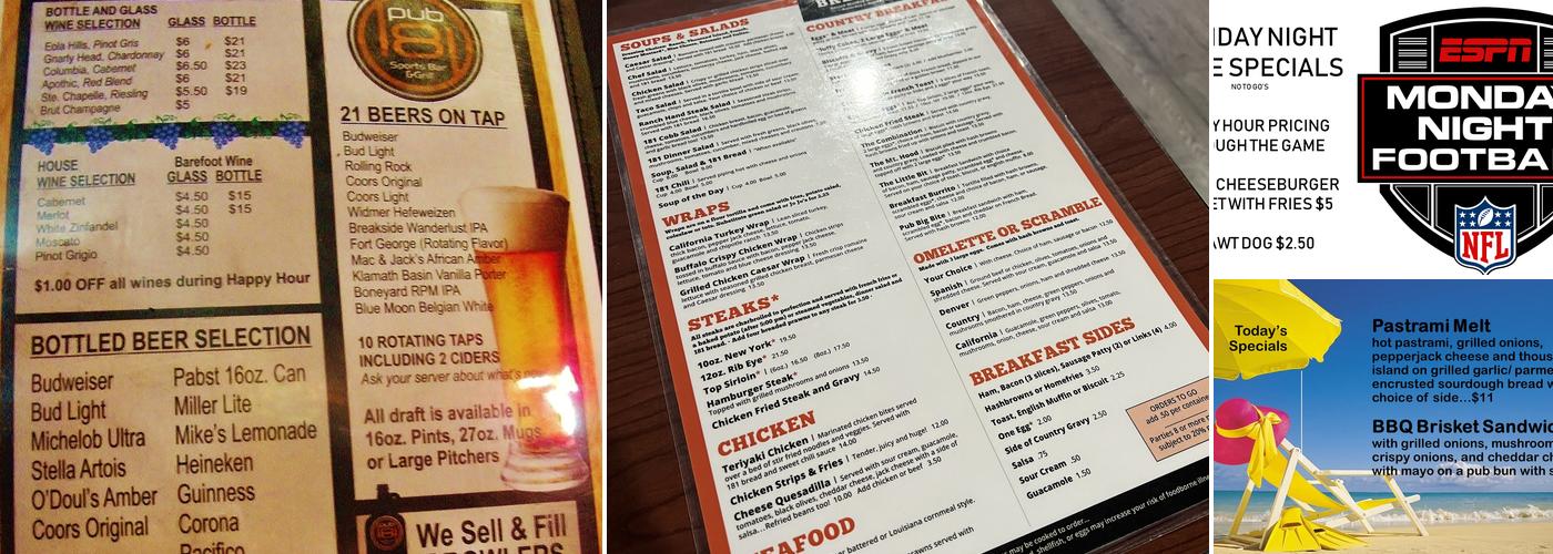 Pub 181 Menu