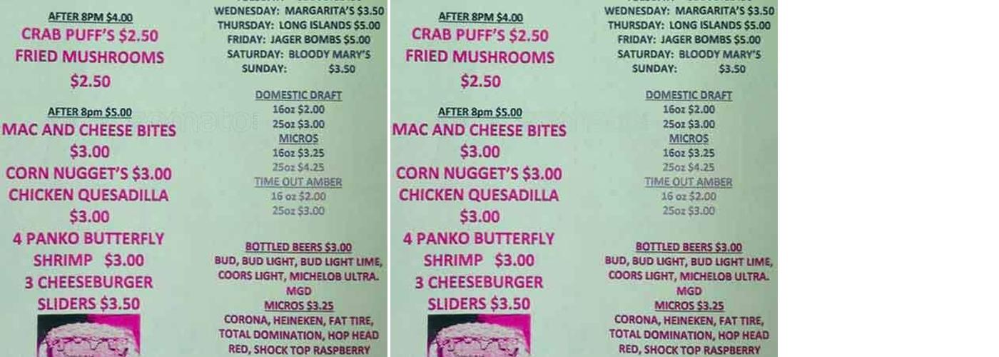 Time Out Pub Menu