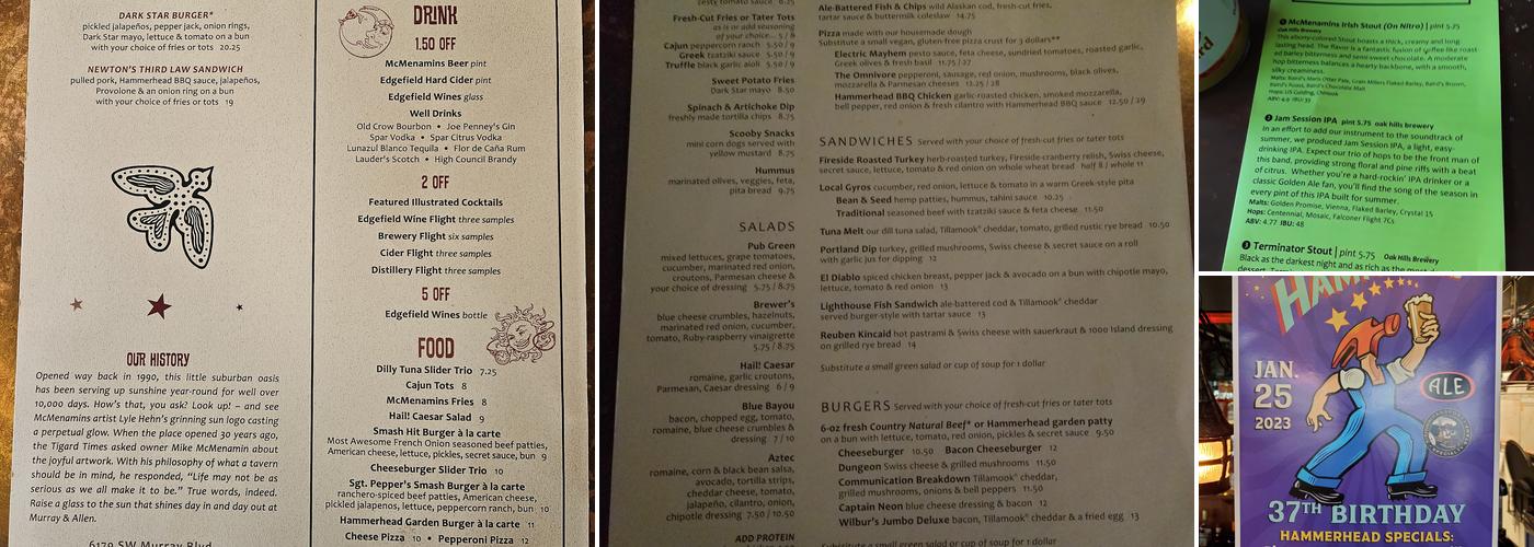 McMenamins Murray & Allen Menu