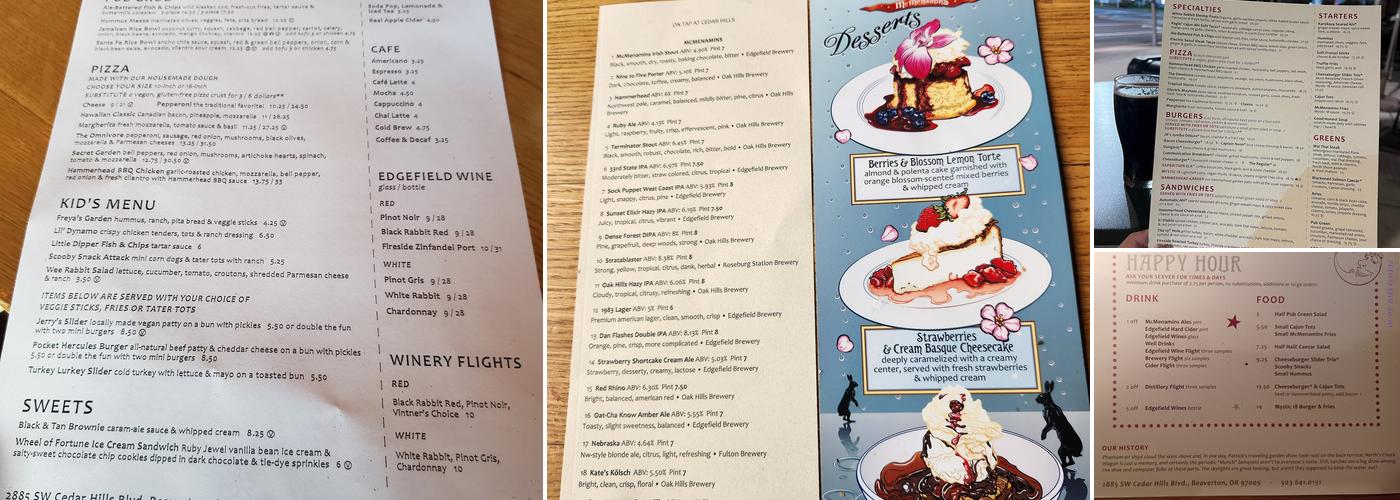 McMenamins Cedar Hills Menu