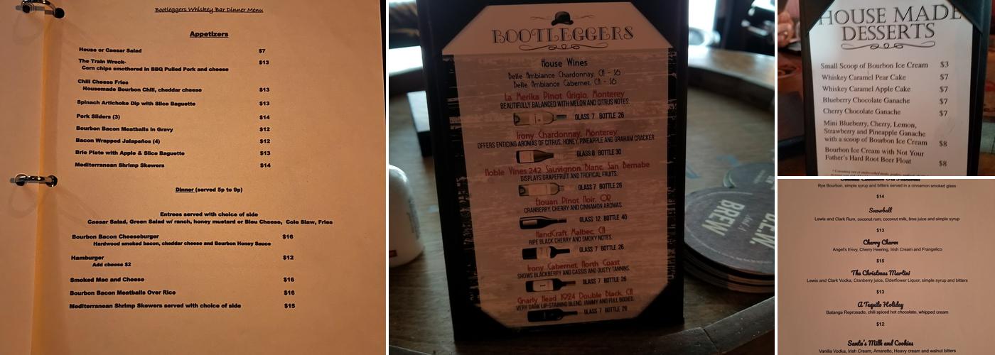Bootleggers Whiskey Bar Menu