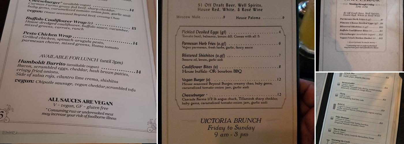 Victoria Bar Menu
