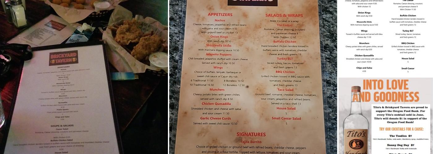 Brickyard Tavern Menu