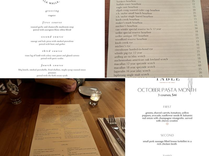 Bethany's Table Menu