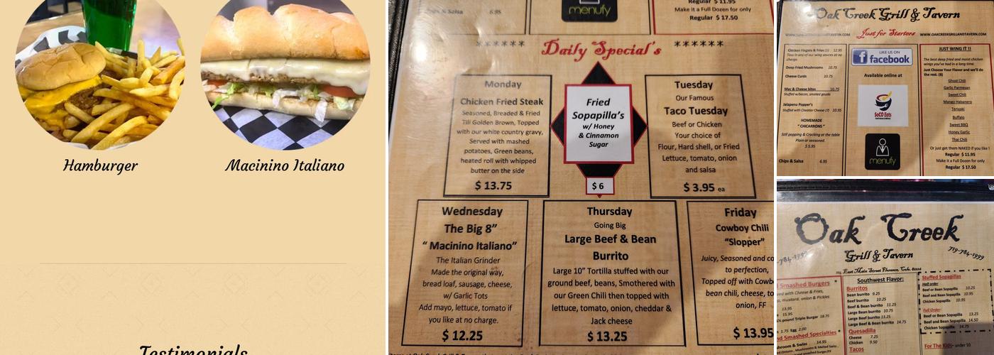 Oak Creek Grill And Tavern Menu