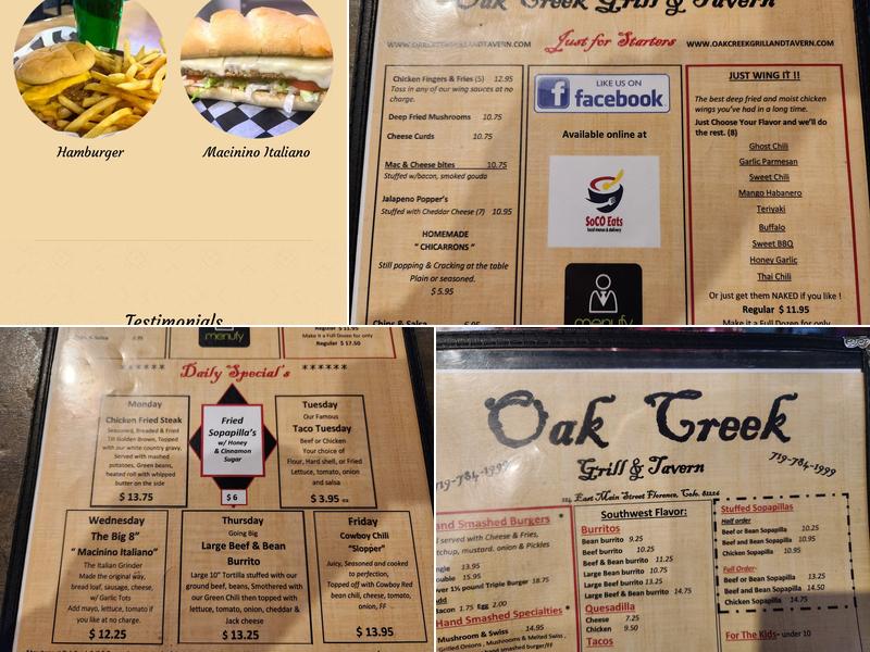 Oak Creek Grill And Tavern Menu