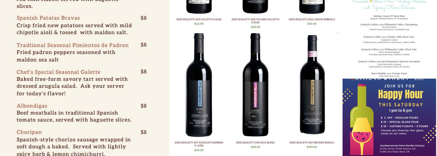 Elixir Wine Group & Ermisch Cellars Menu