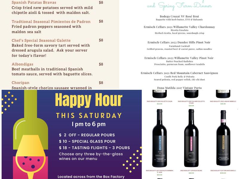 Elixir Wine Group & Ermisch Cellars Menu