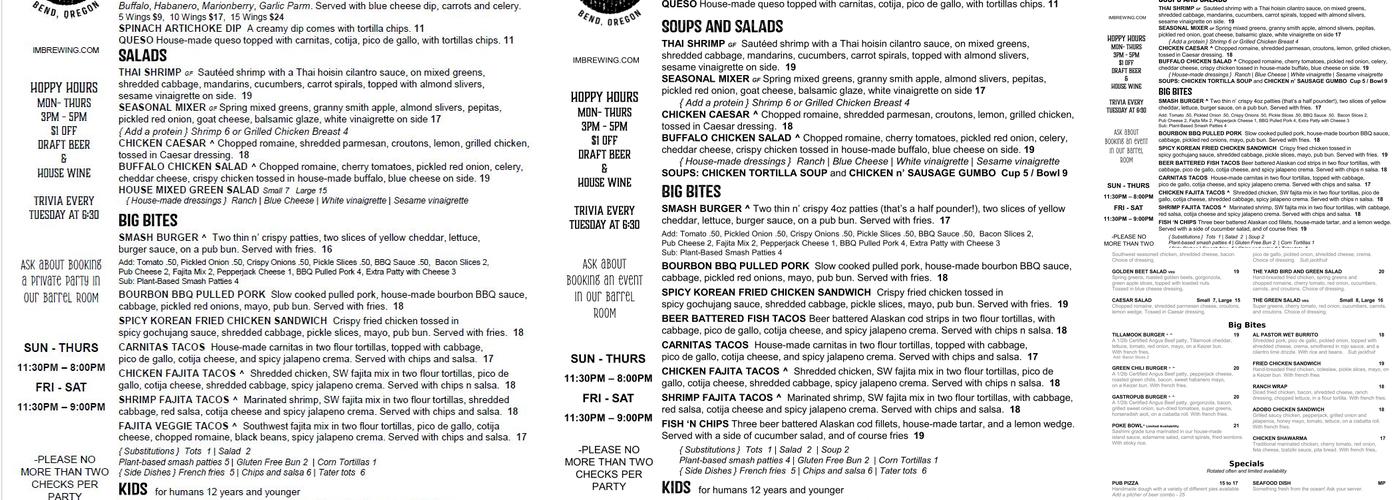 Immersion Brewing Menu