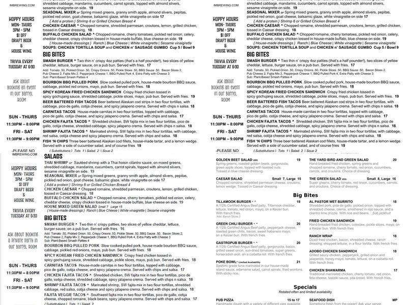 Immersion Brewing Menu