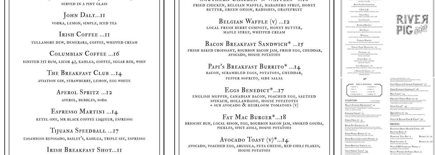 River Pig Saloon Menu