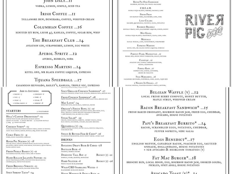 River Pig Saloon Menu